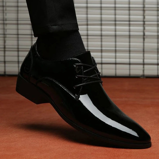 Men's Black Pointed Toe Dress Shoes – Elegant Waterproof Leather, Office & Business Formal
