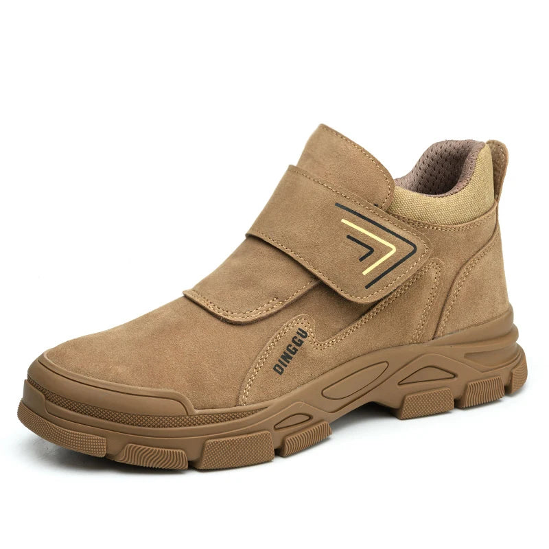 Men's Steel Toe Safety Boots – Cow Suede Leather, Platform, Hook & Loop Work Ankle Boots
