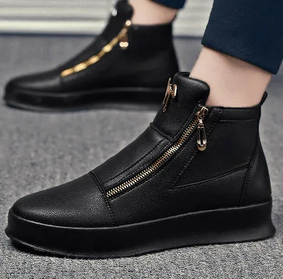 Men's High Top Zip Ankle Boots – Skateboard Style, Height Increasing, Korean Fashion Shoes