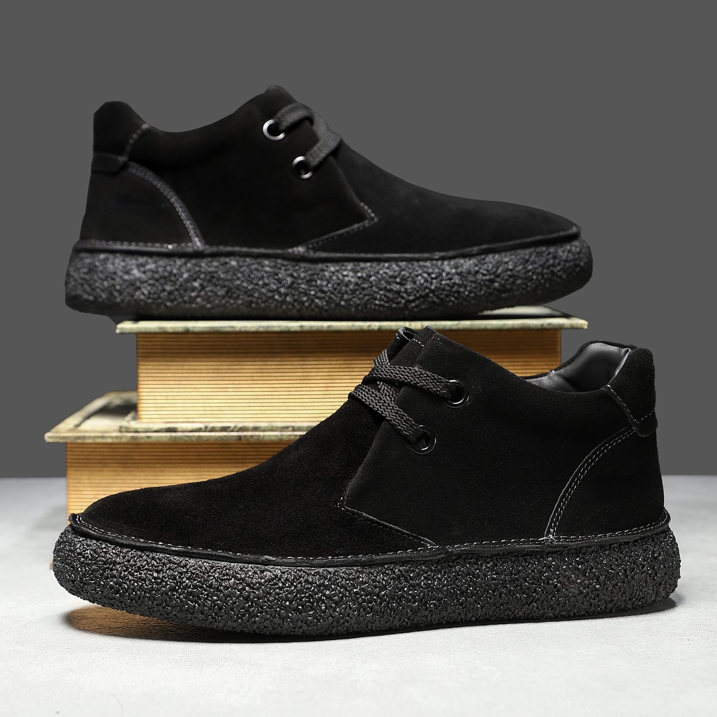 Matte Suede Mid-Top Sneakers for Men | Martin Boots Casual Leather Shoes with Thick Sole | Trendy Comfortable Footwear