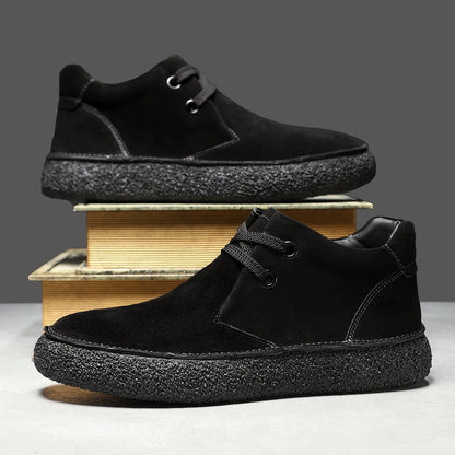 Matte Suede Mid-Top Sneakers for Men | Martin Boots Casual Leather Shoes with Thick Sole | Trendy Comfortable Footwear
