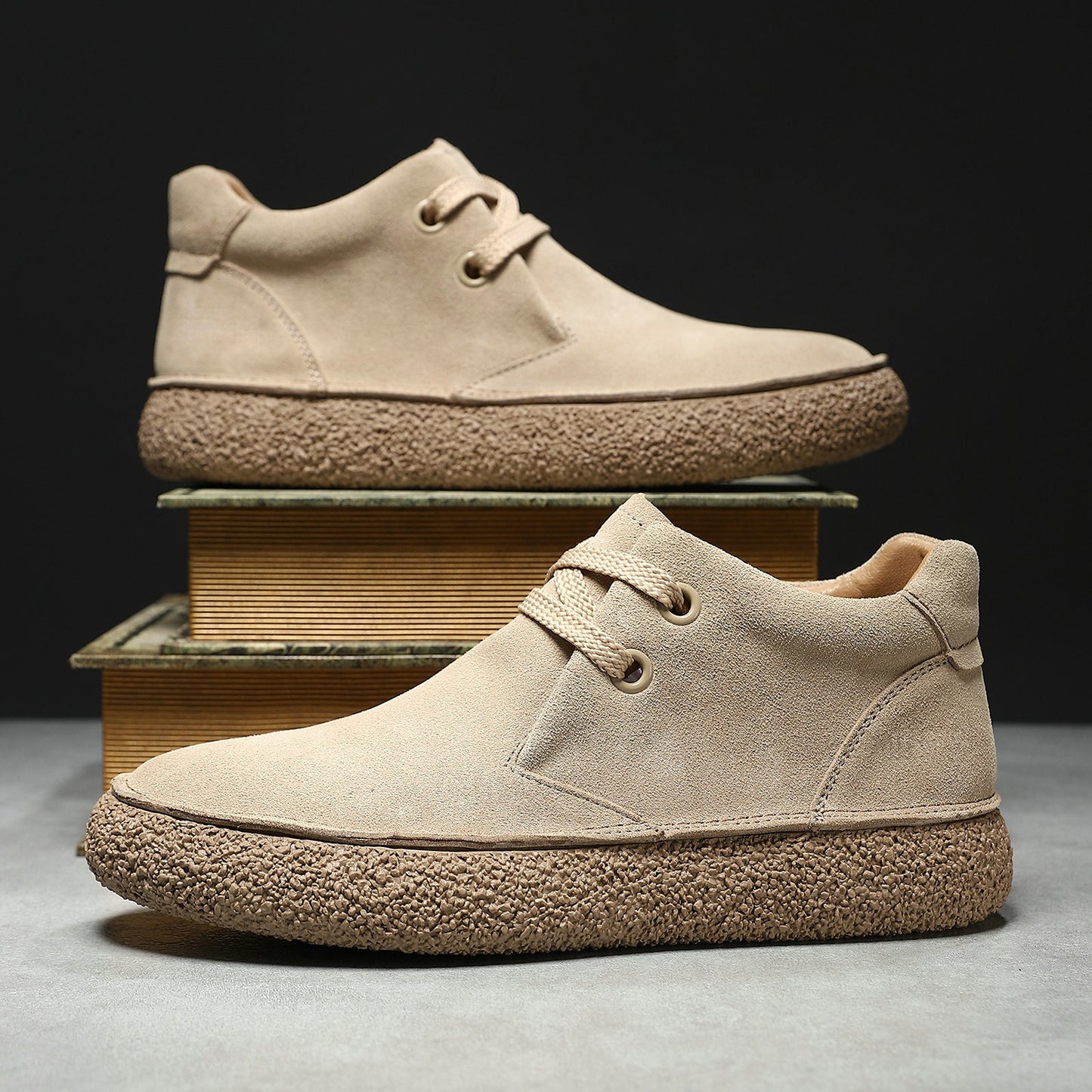 Matte Suede Mid-Top Sneakers for Men | Martin Boots Casual Leather Shoes with Thick Sole | Trendy Comfortable Footwear