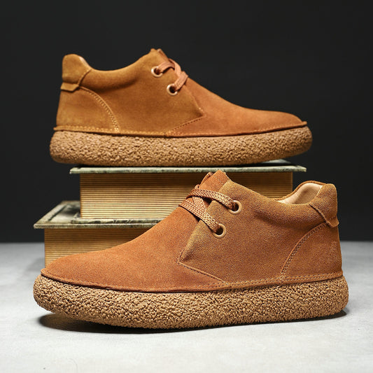 Matte Suede Mid-Top Sneakers for Men | Martin Boots Casual Leather Shoes with Thick Sole | Trendy Comfortable Footwear