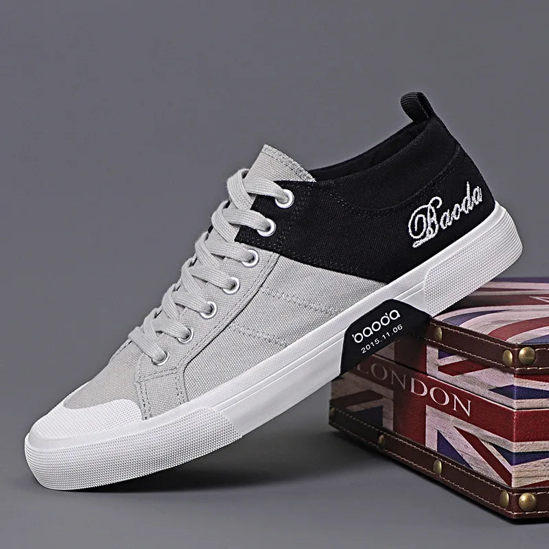 Men's Low Top Canvas Sneakers – Breathable, Lightweight, Anti-Slip Flat Walking Shoes