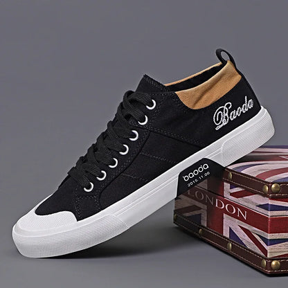 Men's Low Top Canvas Sneakers – Breathable, Lightweight, Anti-Slip Flat Walking Shoes