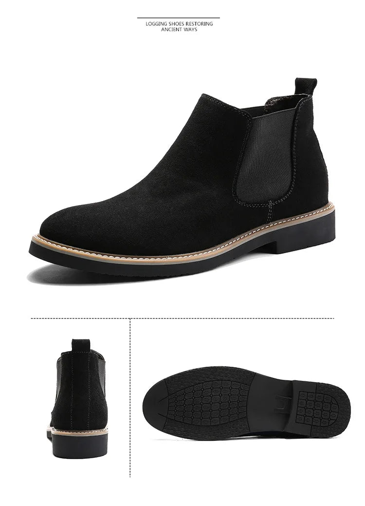 Men's British Style Chelsea Boots – Suede Leather, Slip-On, Pointed Toe Ankle Boots