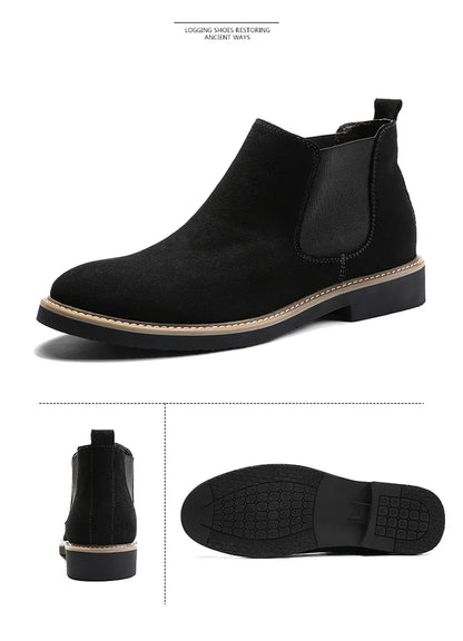 Men's British Style Chelsea Boots – Suede Leather, Slip-On, Pointed Toe Ankle Boots