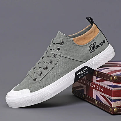 Men's Low Top Canvas Sneakers – Breathable, Lightweight, Anti-Slip Flat Walking Shoes