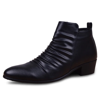 Men's Genuine Leather High Top Zip Ankle Boots – Pointed Toe, Dress Chelsea Boots