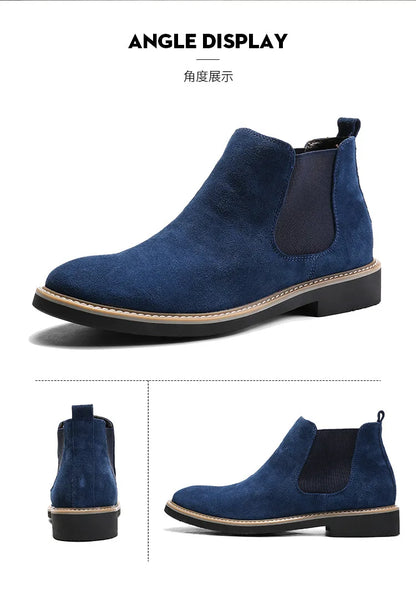 Men's British Style Chelsea Boots – Suede Leather, Slip-On, Pointed Toe Ankle Boots