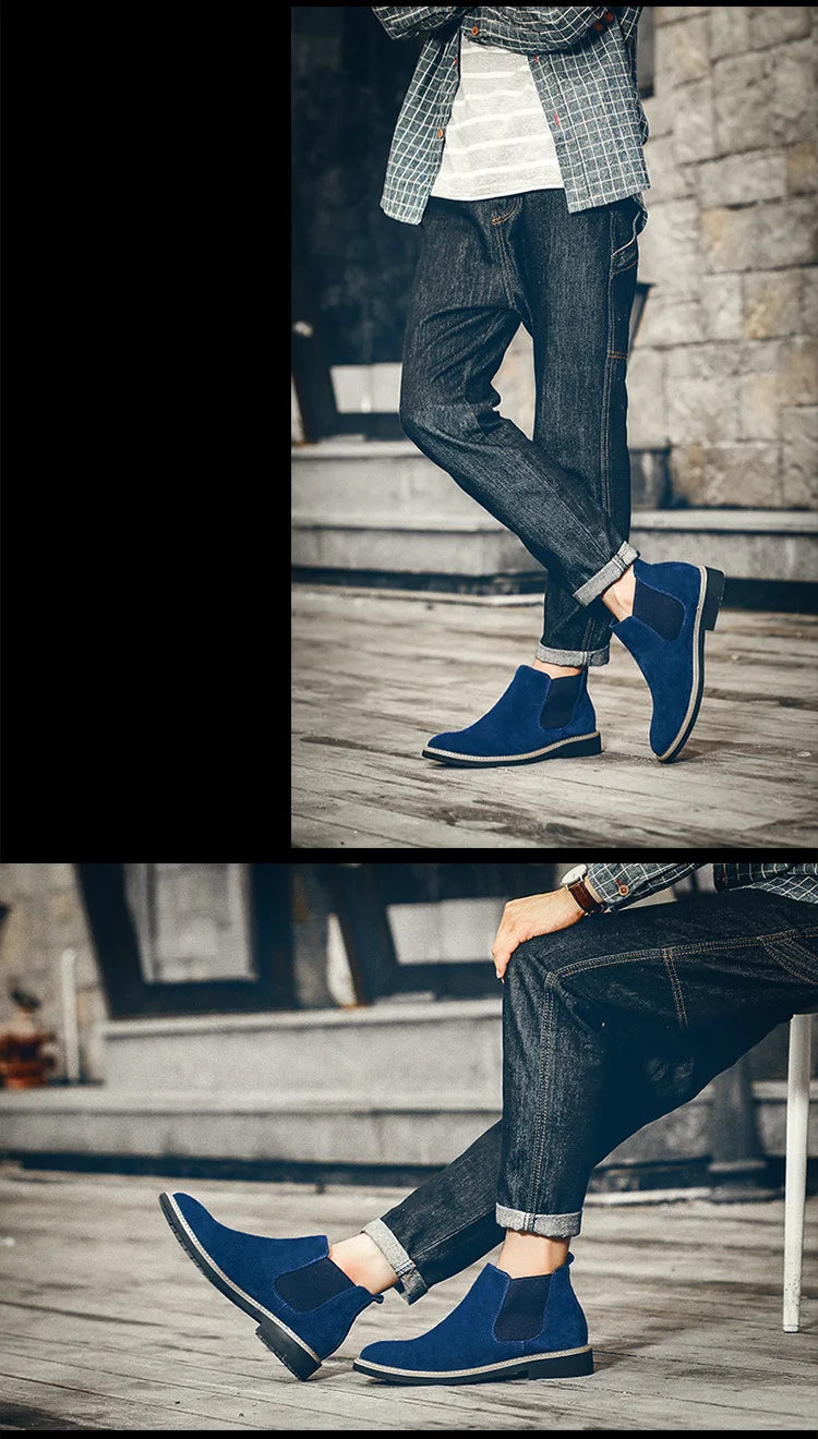 Men's British Style Chelsea Boots – Suede Leather, Slip-On, Pointed Toe Ankle Boots