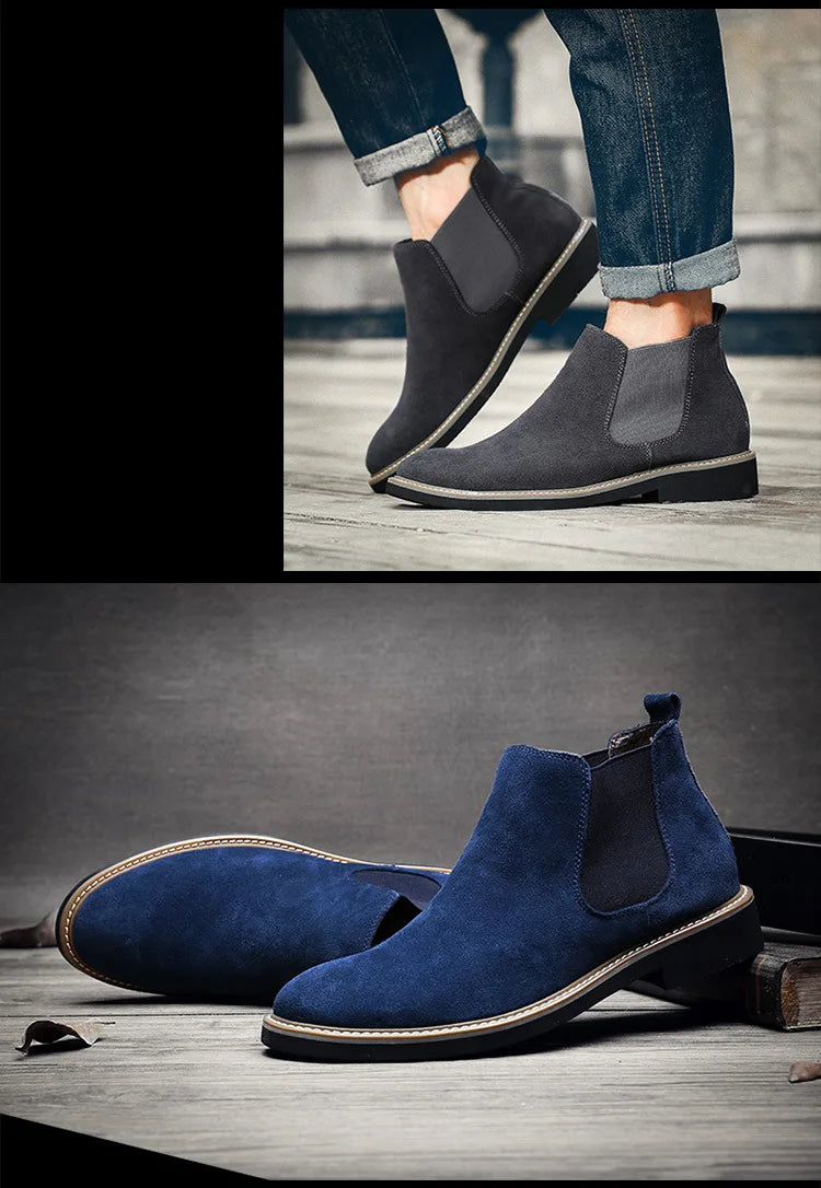 Men's British Style Chelsea Boots – Suede Leather, Slip-On, Pointed Toe Ankle Boots