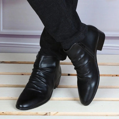 Men's Genuine Leather High Top Zip Ankle Boots – Pointed Toe, Dress Chelsea Boots