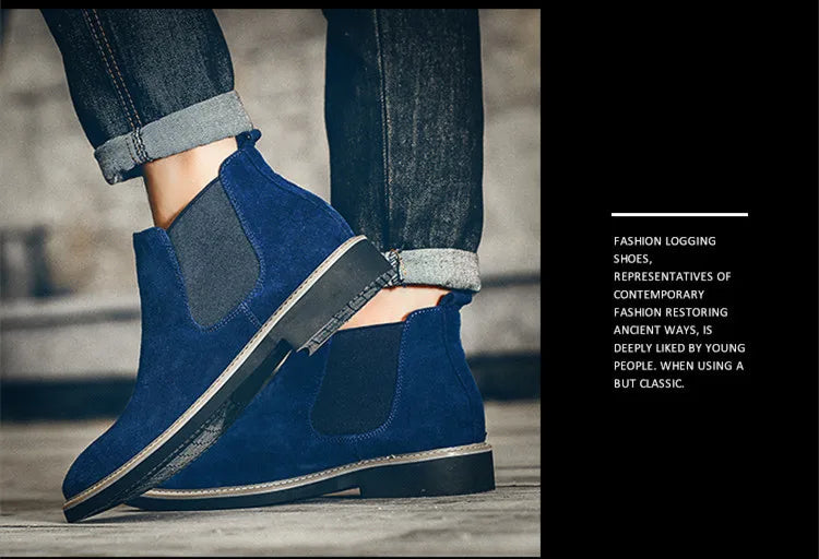 Men's British Style Chelsea Boots – Suede Leather, Slip-On, Pointed Toe Ankle Boots