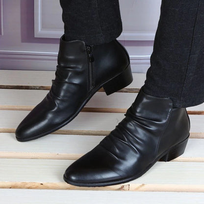 Men's Genuine Leather High Top Zip Ankle Boots – Pointed Toe, Dress Chelsea Boots
