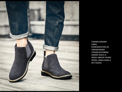 Men's British Style Chelsea Boots – Suede Leather, Slip-On, Pointed Toe Ankle Boots