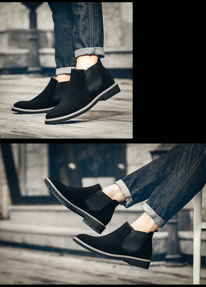 Men's British Style Chelsea Boots – Suede Leather, Slip-On, Pointed Toe Ankle Boots