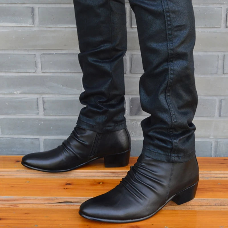 Men's Genuine Leather High Top Zip Ankle Boots – Pointed Toe, Dress Chelsea Boots