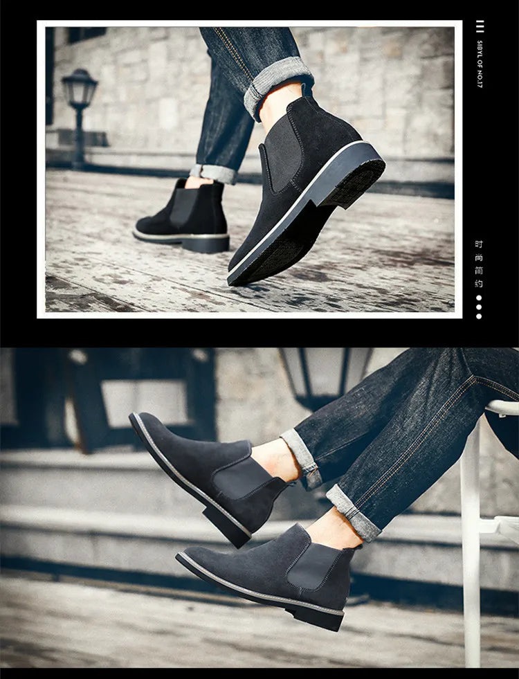 Men's British Style Chelsea Boots – Suede Leather, Slip-On, Pointed Toe Ankle Boots