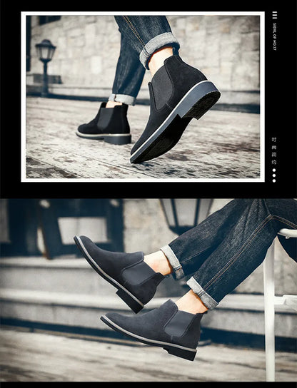 Men's British Style Chelsea Boots – Suede Leather, Slip-On, Pointed Toe Ankle Boots