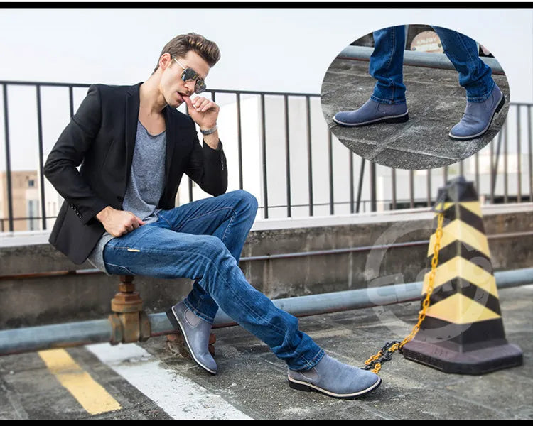Men's British Style Chelsea Boots – Suede Leather, Slip-On, Pointed Toe Ankle Boots