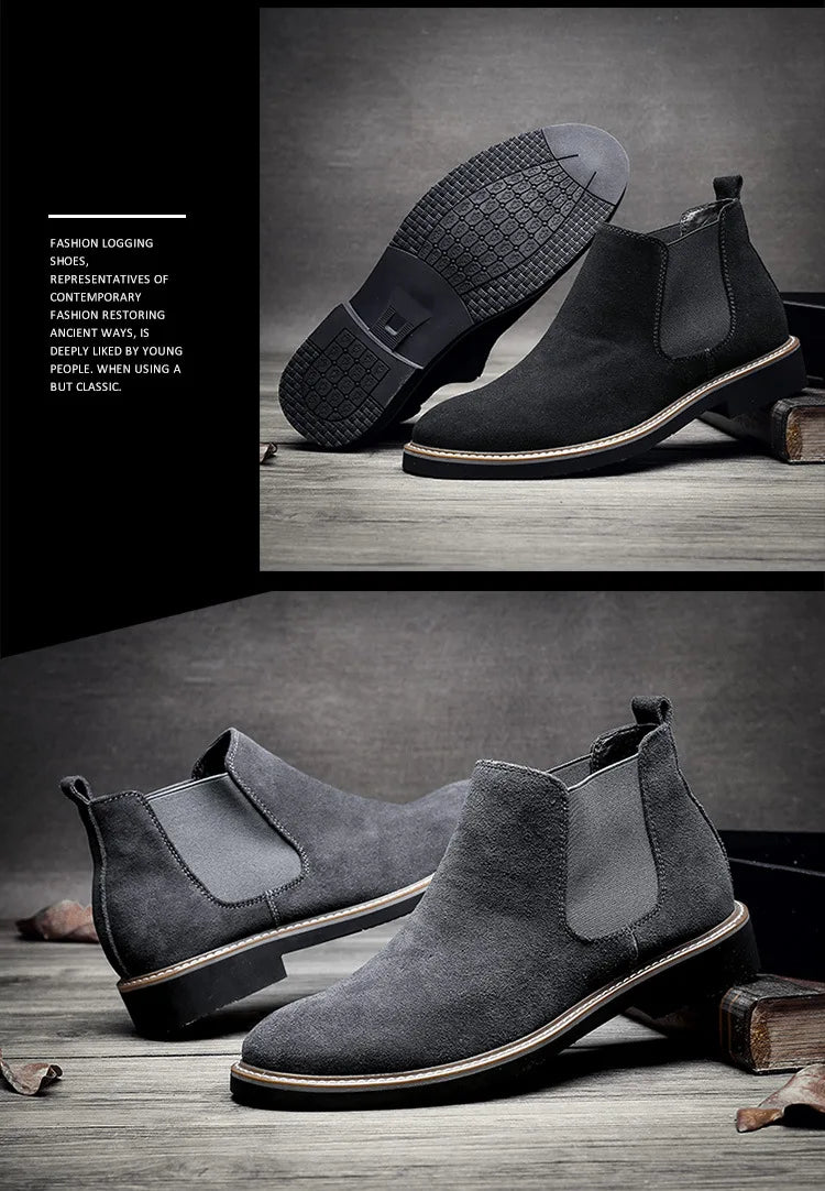 Men's British Style Chelsea Boots – Suede Leather, Slip-On, Pointed Toe Ankle Boots