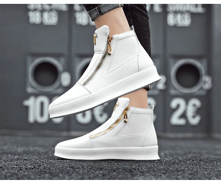 Men's High Top Zip Ankle Boots – Skateboard Style, Height Increasing, Korean Fashion Shoes
