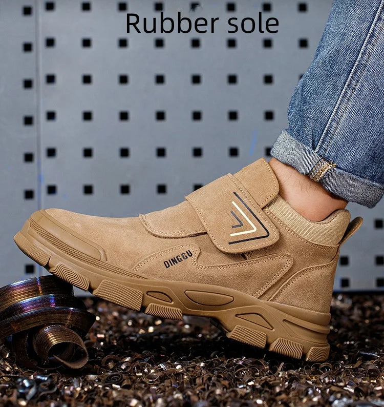 Men's Steel Toe Safety Boots – Cow Suede Leather, Platform, Hook & Loop Work Ankle Boots