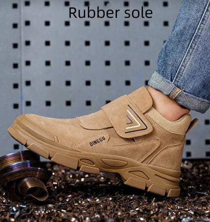 Men's Steel Toe Safety Boots – Cow Suede Leather, Platform, Hook & Loop Work Ankle Boots