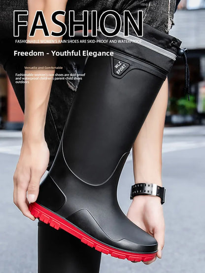 Men's German-Style Waterproof Rain Boots – High Tube, Snake-Bite Resistant, Thickened Rubber