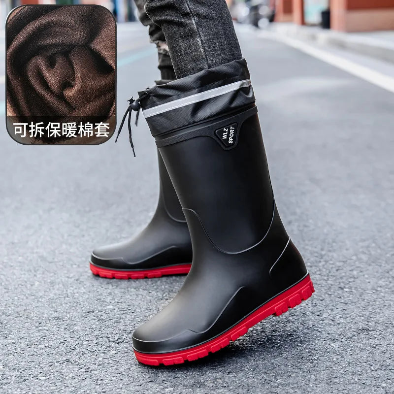 Men's German-Style Waterproof Rain Boots – High Tube, Snake-Bite Resistant, Thickened Rubber