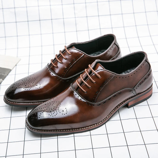 Men's Classic Italian Oxford Dress Shoes – Pointed Toe, Microfiber, Formal Business Shoes