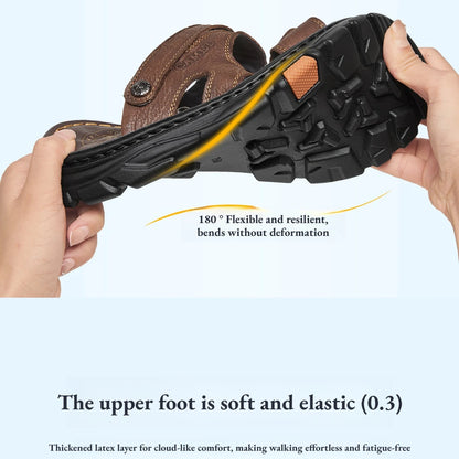 Golden Camel Men's Classic Genuine Leather Sandals – Ankle-Wrap, Lightweight, Casual Outdoor