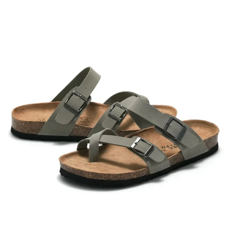 Men's Cork Style Beach Sandals – Metal Detail, EVA Sole, Fashion Summer Flip Flops