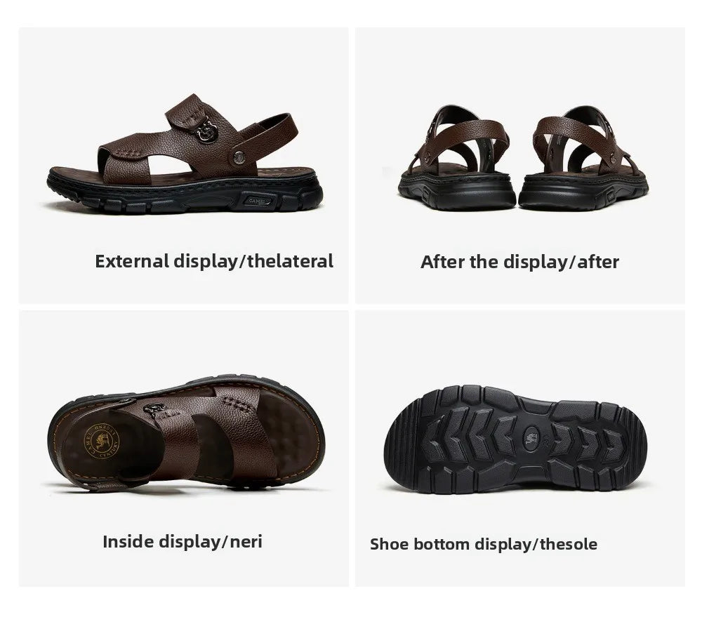 Golden Camel Men's Classic Genuine Leather Sandals – Ankle-Wrap, Lightweight, Casual Outdoor