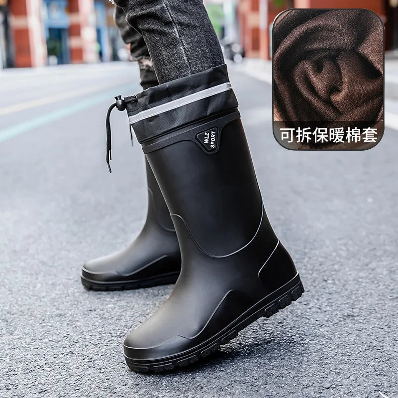 German Style Men's Rain Boots Long High Tube Waterproof Outdoor Camping Fishing Snake Bite Resistant Thickened Rubber Shoes