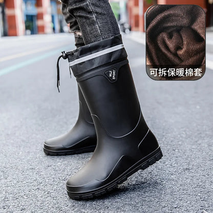 German Style Men's Rain Boots Long High Tube Waterproof Outdoor Camping Fishing Snake Bite Resistant Thickened Rubber Shoes