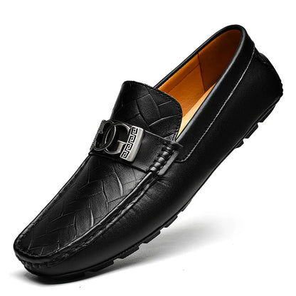 Men's Top-Grain Cowhide Business Casual Leather Loafers – Breathable, Sophisticated Summer Shoes