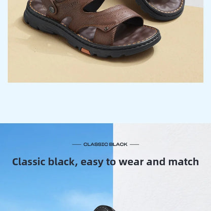 Golden Camel Men's Classic Genuine Leather Sandals – Ankle-Wrap, Lightweight, Casual Outdoor
