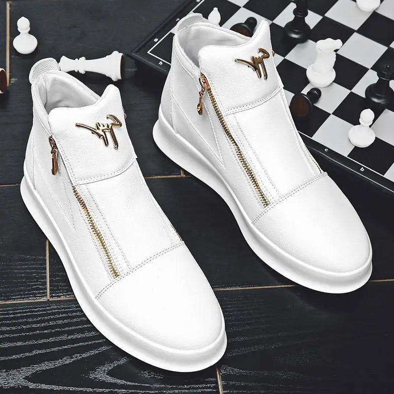 Men's High Top Zip Ankle Boots – Skateboard Style, Height Increasing, Korean Fashion Shoes