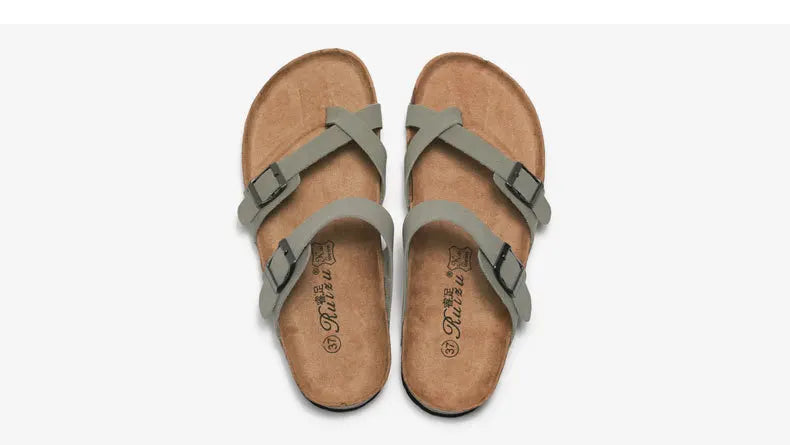 Men's Cork Style Beach Sandals – Metal Detail, EVA Sole, Fashion Summer Flip Flops