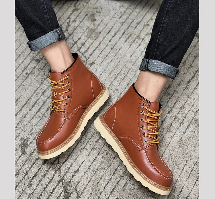 Men's Elevator Hidden Heel Boots – Height Increasing 6CM 8CM 10CM, Microfiber Leather, Warm Lining