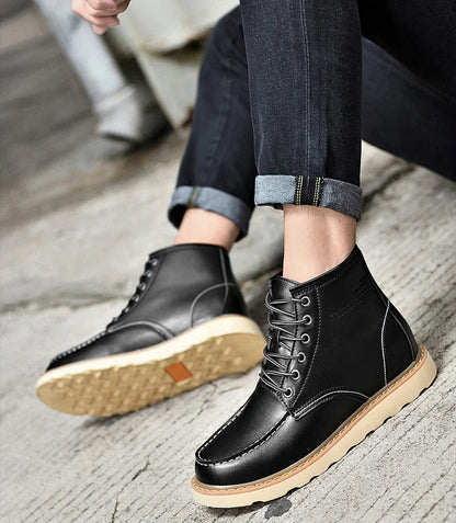Men's Elevator Hidden Heel Boots – Height Increasing 6CM 8CM 10CM, Microfiber Leather, Warm Lining
