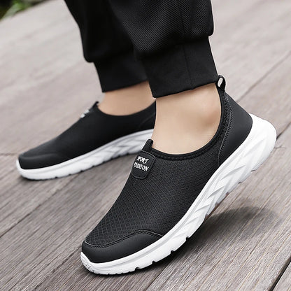 Men's Classic Breathable Mesh Slip-On Sneakers – Lightweight, Anti-Odor, Casual Running Shoes