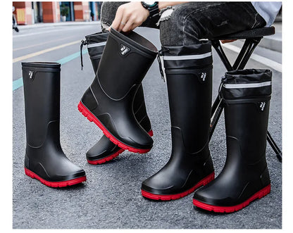 German Style Men's Rain Boots Long High Tube Waterproof Outdoor Camping Fishing Snake Bite Resistant Thickened Rubber Shoes
