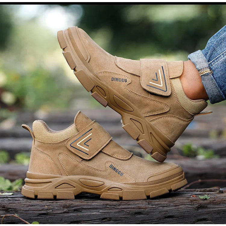 Men's Steel Toe Safety Boots – Cow Suede Leather, Platform, Hook & Loop Work Ankle Boots