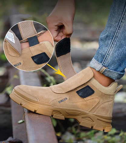 Men's Steel Toe Safety Boots – Cow Suede Leather, Platform, Hook & Loop Work Ankle Boots