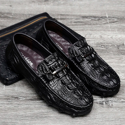 Luxury Genuine Leather Crocodile Style Loafers – Sheepskin Insole, Thick Bottom Driving Moccasins