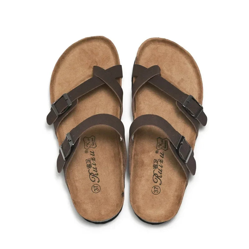 Men's Cork Style Beach Sandals – Metal Detail, EVA Sole, Fashion Summer Flip Flops