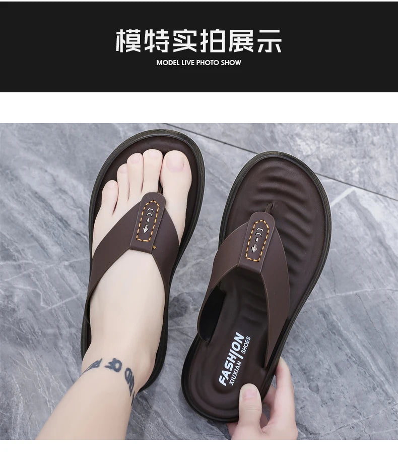 Men's Anti-Slip Waterproof Outdoor Flip Flops – Microfiber, Comfort Beach Sandals